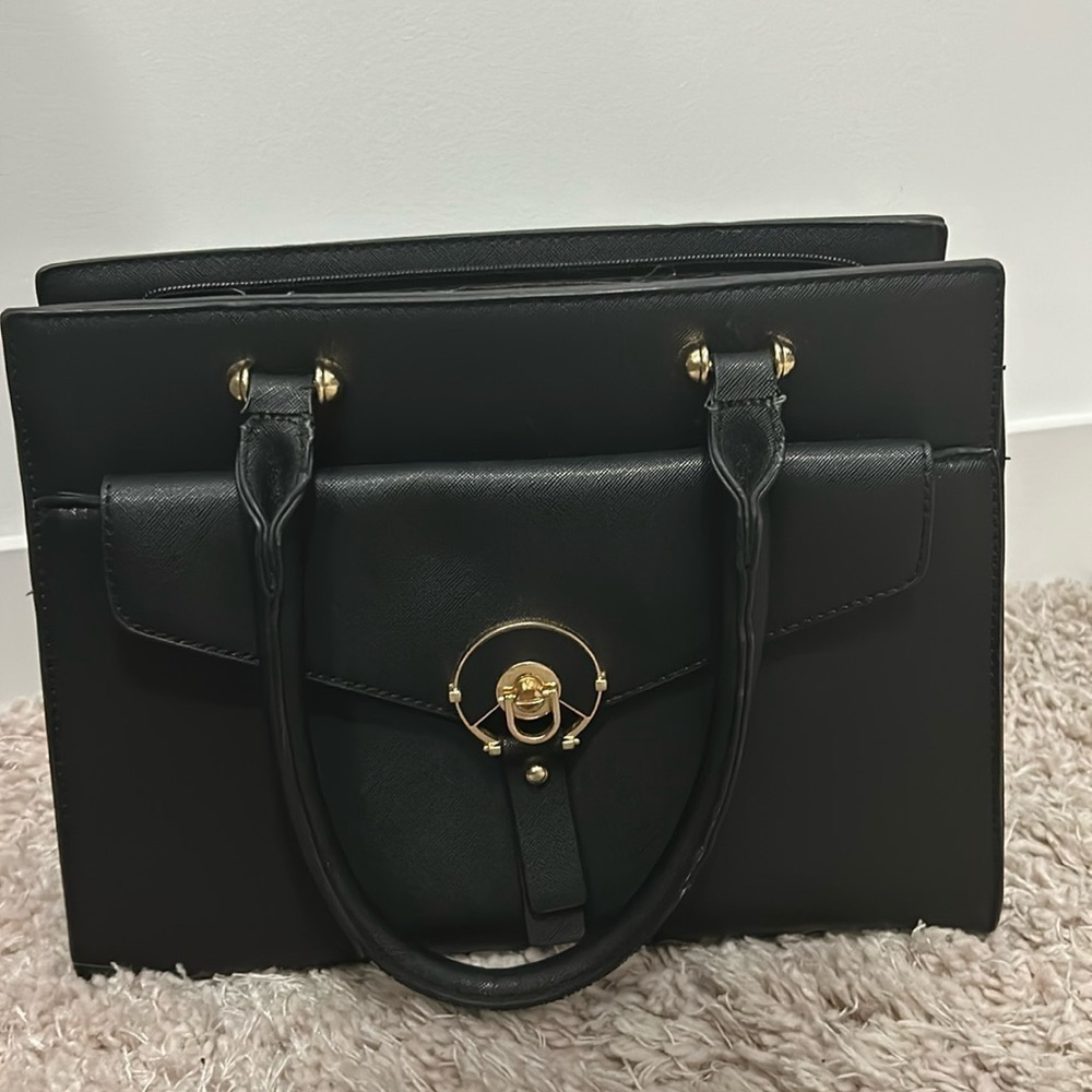 Black Hand Bag with Gold Accents